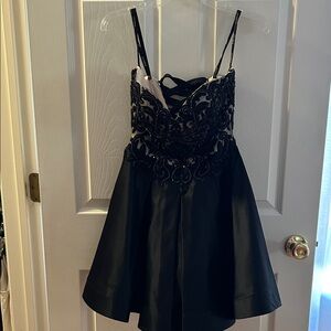 JVN by Jovani Black Strapless Dress with Embroidered Bodice